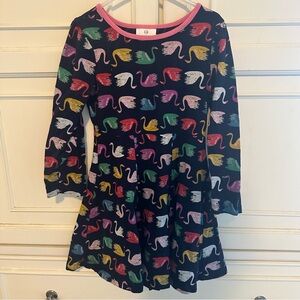 Hanna Andersson Navy Blue Multicolor Swan Dress